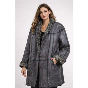 Vintage Karakul Lamb Fur Leather Reversible Coat Womens Persian Lamb Fur Jacket
